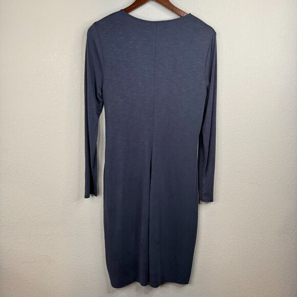 ZOZO Women Tie Front Wrap Midi Dress Long Sleeve Blue Medium Romantic Classy - Picture 2 of 11